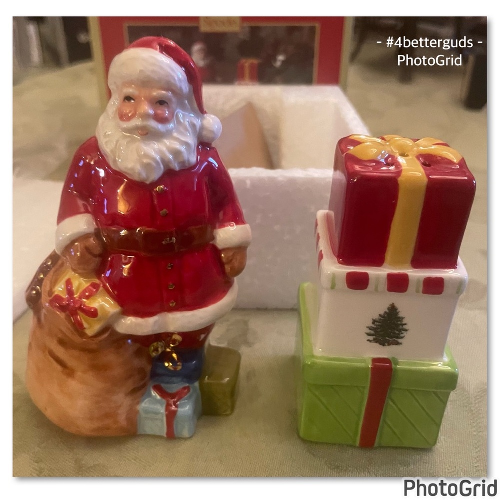 New Spode Christmas Tree Santa Claus Salt & Gift Boxes Presents Pepper Shakers - Picture 2 of 15